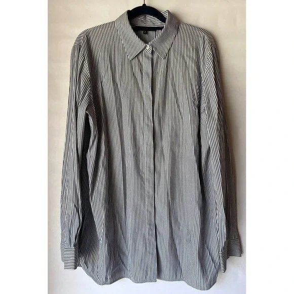 Lafayette 148 New York Womens Navy White Striped Button Down Shirt Size M - Picture 1 of 11